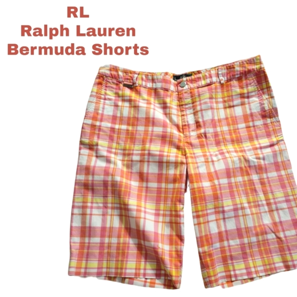 🎀CLEARANCE🎀 LRL LAUREN RALPH LAUREN PINK AND YELLOW PLAID BERMUDA SHORTS 14